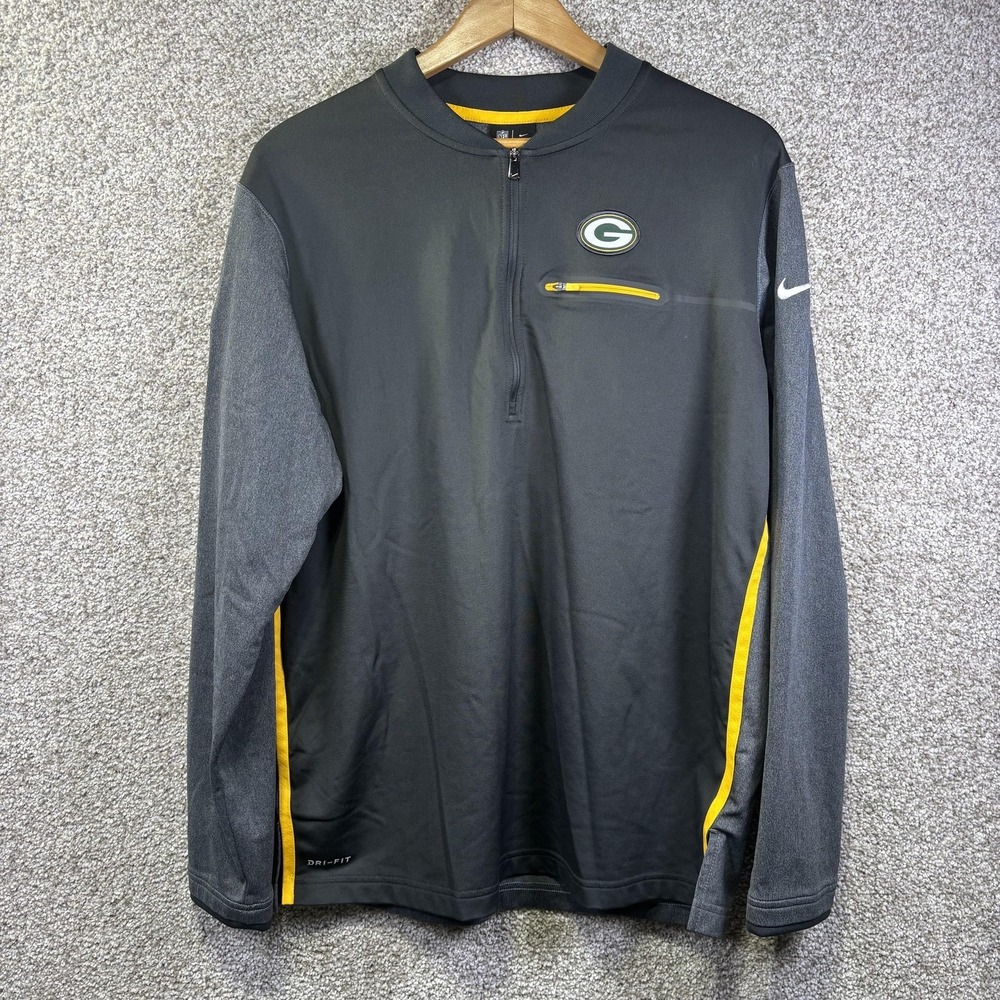 Green Bay Packers Shirt Mens Large Gray NFL Football Nike Dri Fit 1/4 Zip